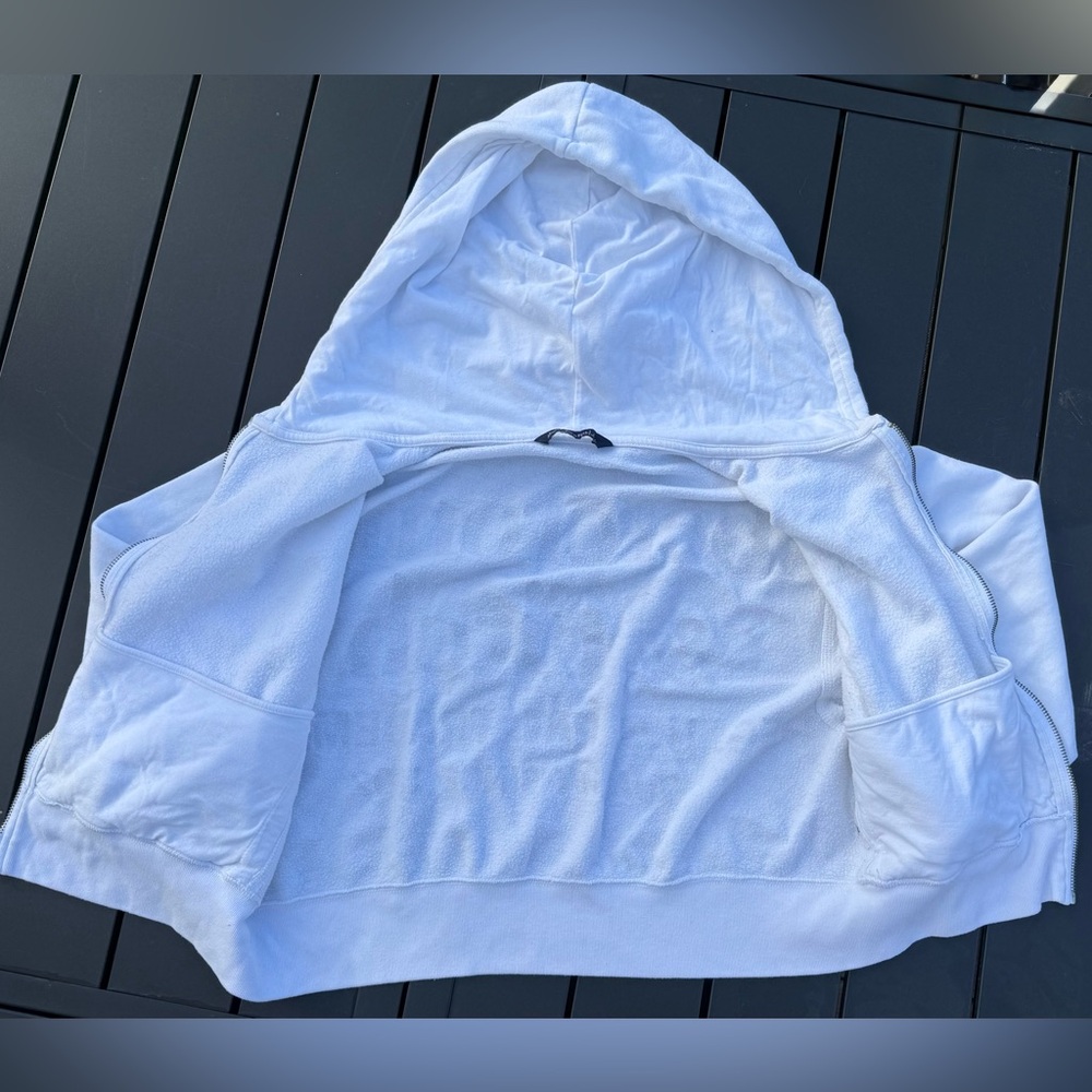 Y2K Abercrombie & Fitch Oversized White Zip Up Hoodie Sweatshirt Women’s Large - Picture 5 of 9